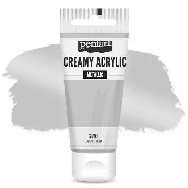 Kremasta akrilna boja Pentart, metal, 60 ml - srebro