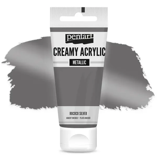 Kremasta akrilna boja Pentart, metal, 60 ml - rokoko srebro