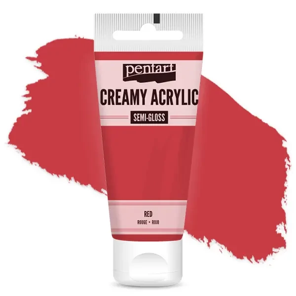 Kremasta akrilna boja Pentart, svilenkasto glatka, 60 ml - crveno
