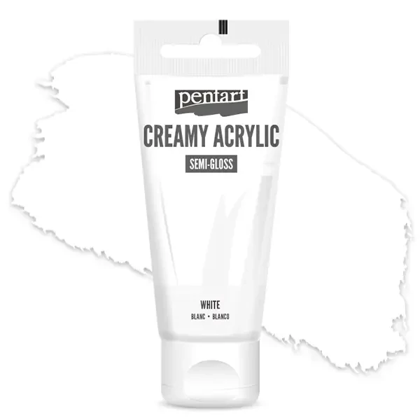 Kremasta akrilna boja Pentart, svilenkasto glatka, 60 ml - bijela