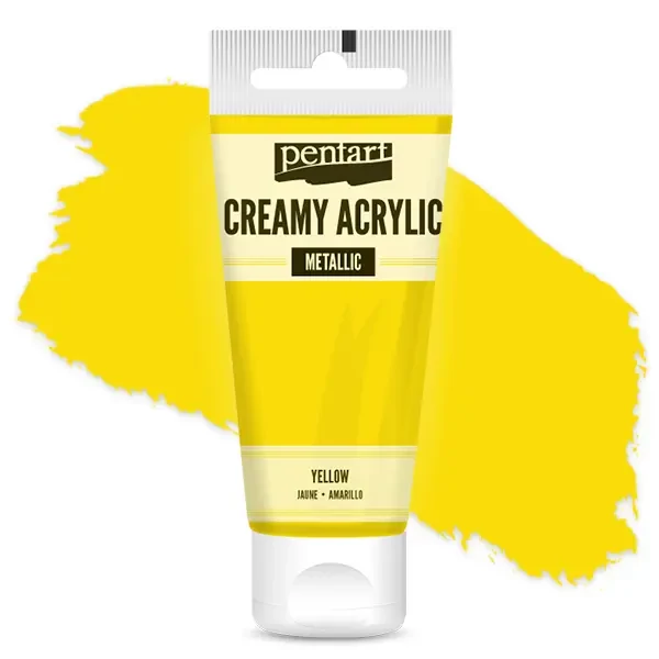 Kremasta akrilna boja Pentart, svilenkasto glatka, 60 ml - žuta