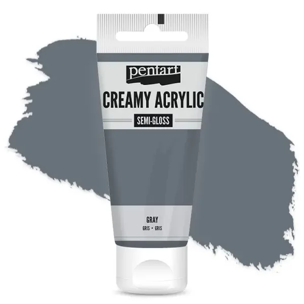 Kremasta akrilna boja Pentart, svilenkasto glatka, 60 ml - siva