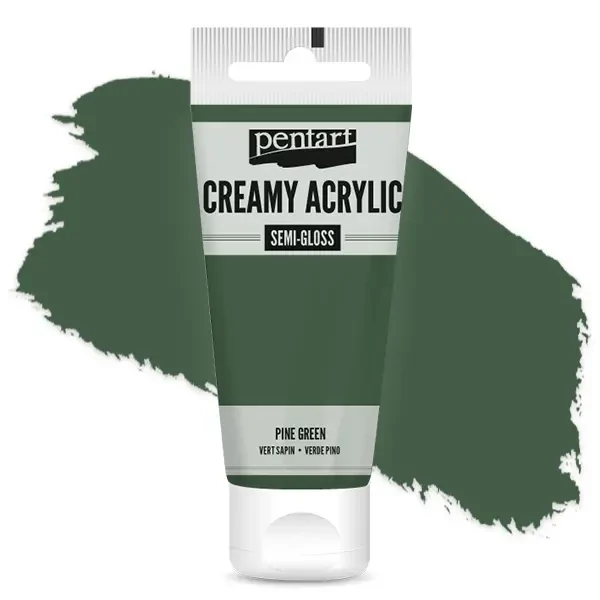 Kremasta akrilna boja Pentart, svilenkasto glatka, 60 ml - borovo zelena