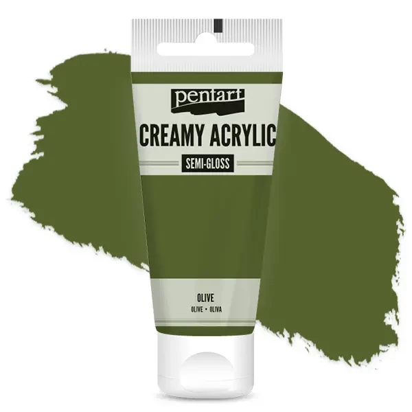 Kremasta akrilna boja Pentart, svilenkasto glatka, 60 ml - maslina