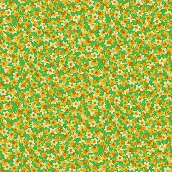 Tkanina za patchwork - Makower - Hello Spring Daffodil Green 085/G