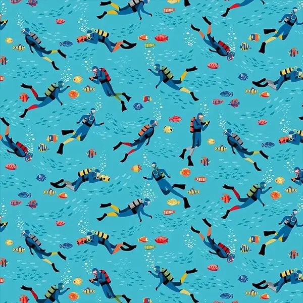 Tkanina za patchwork - Makower - Deep Blue Sea 138/B2 Divers light blue