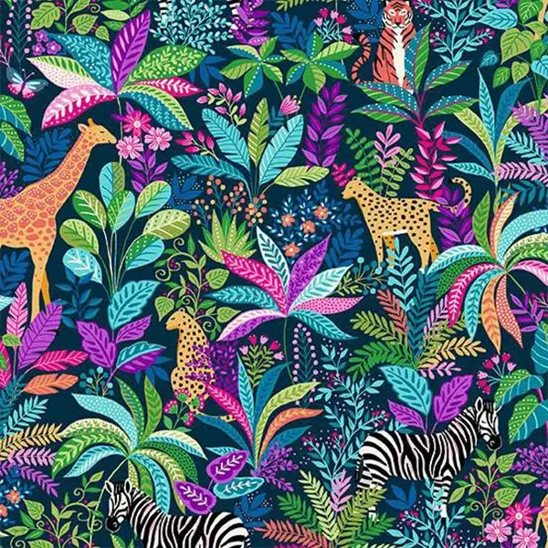 Tkanina za patchwork - Makower - Tropica 146/B Wildlife blue