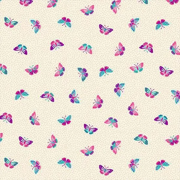 Tkanina za patchwork - Makower - Tropica 149/Q Butterflies cream