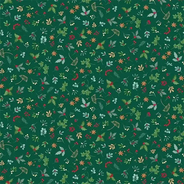 Tkanina za patchwork - Makower - Good Tidings Sprig Green 105/G