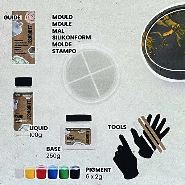 Jesmonite Starter Kit set akrilne smole - okrugla podloška, Micro-1