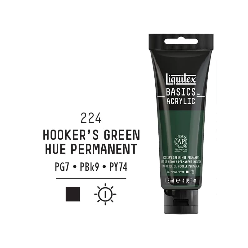 Liquitex Basics akrilna boja, 118 ml - 224, hooker's green hue permanent