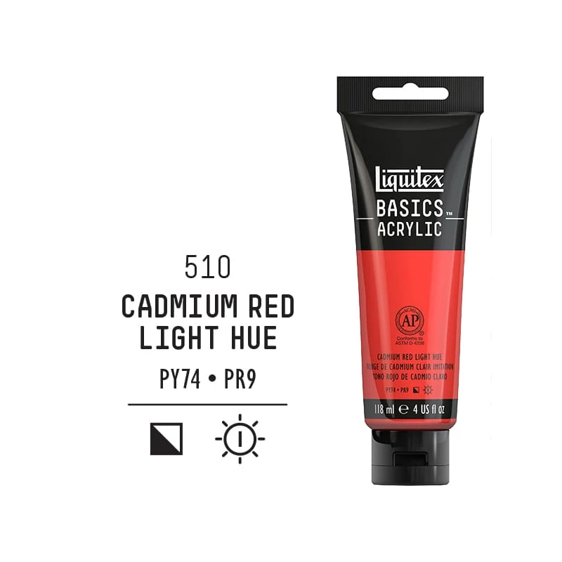 Liquitex Basics akrilna boja, 118 ml - 510, cadmium red light hue