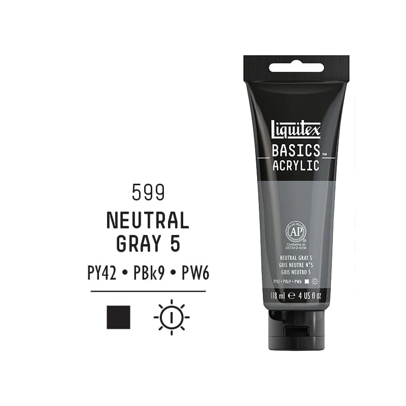Liquitex Basics akrilna boja, 118 ml - 599, gray neutral value 5