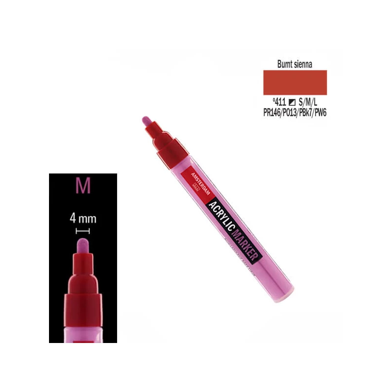 Talens Amsterdam akrilni flomaster, M - 411, burnt sienna