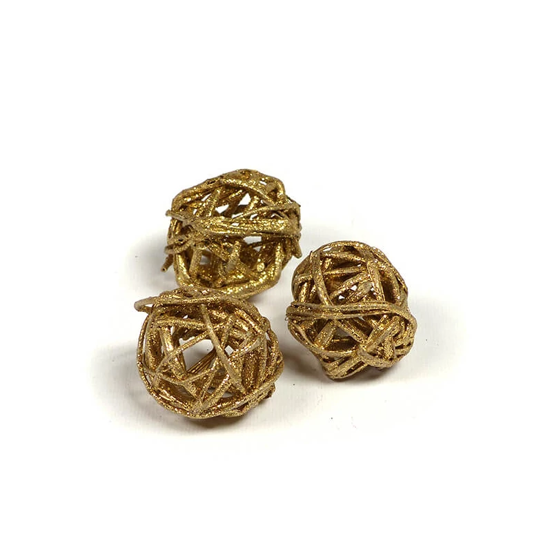 Suho voće - Cane ball, metalic gold glitter, 3 cm, 3 kom