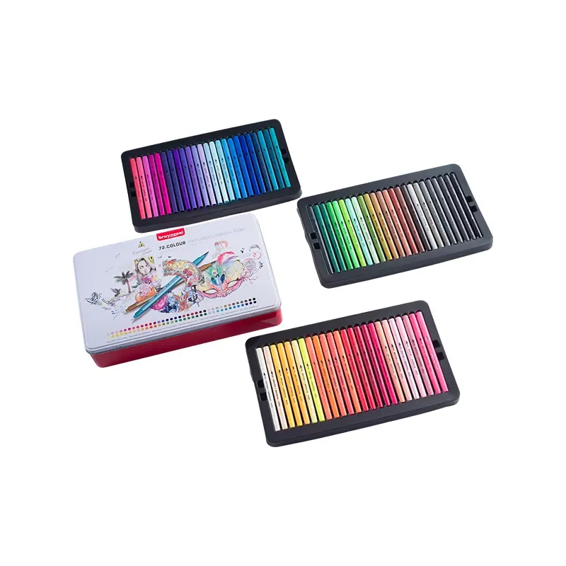 Bruynzeel Fineliner Brush pen dvostrani set flomastera - 72 kom, metalna kutija
