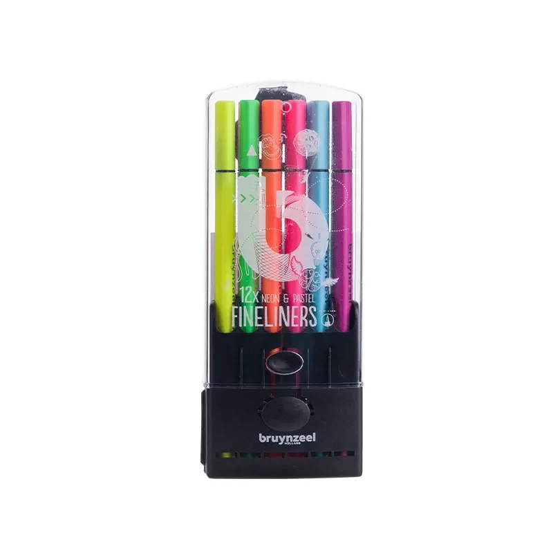 Bruynzeel Fineliner set flomastera u plastičnom držaču - 12 komada, neonske i pastelne boje