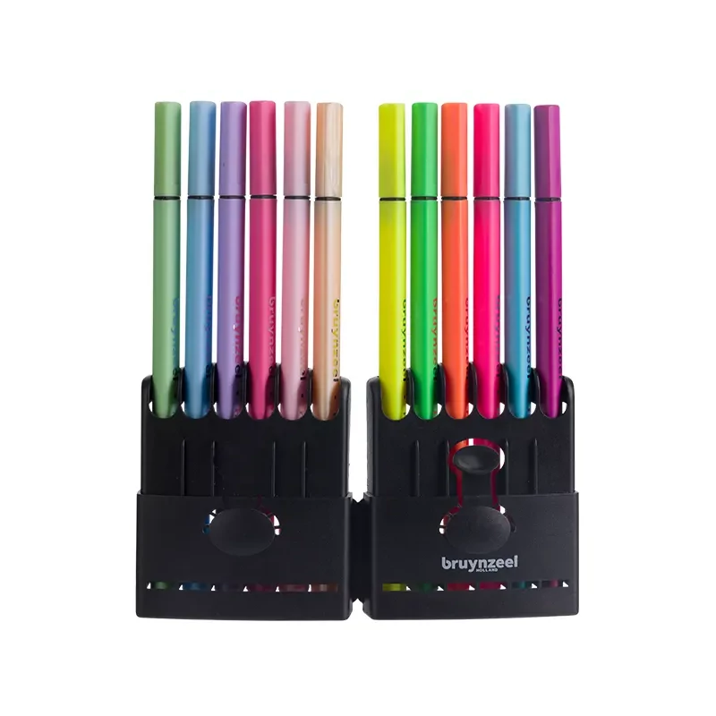 Bruynzeel Fineliner set flomastera u plastičnom držaču - 12 komada, neonske i pastelne boje