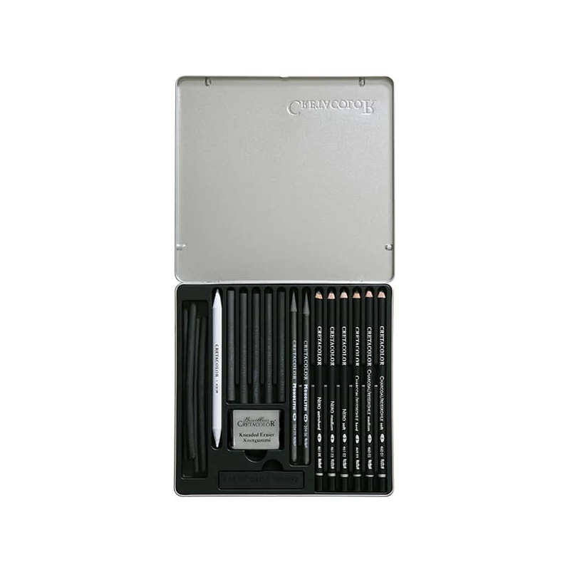 Cretacolor Black Box carbon set za crtanje - 20 kom, metalna kutija