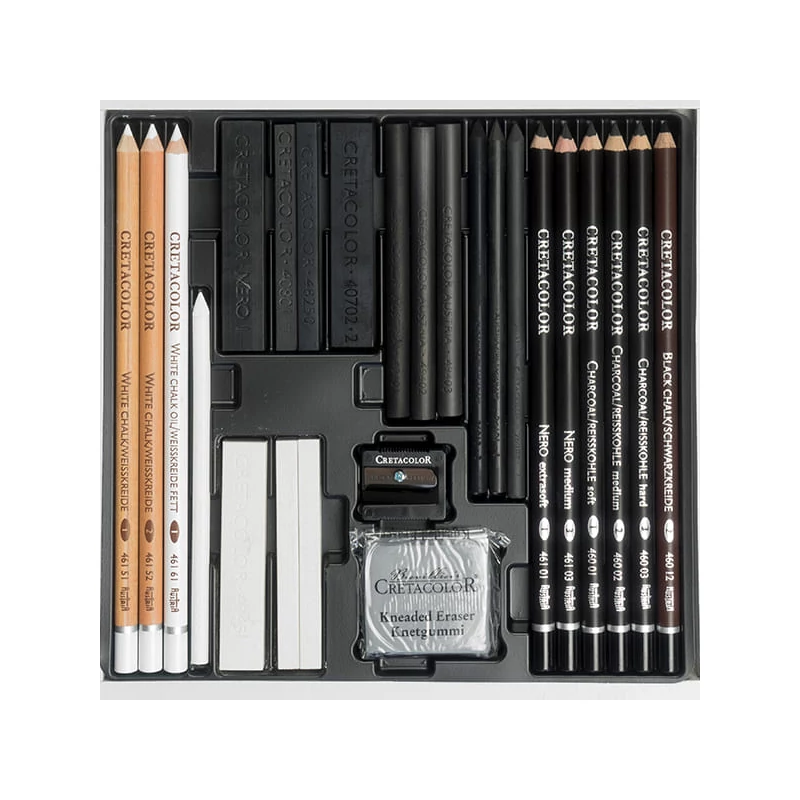 Cretacolor Black & White komplet za crtanje, 25-dijelni, u drvenoj kutiji