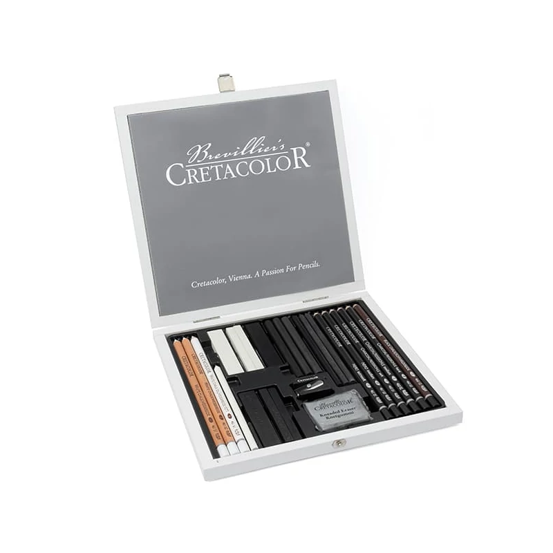 Cretacolor Black & White komplet za crtanje, 25-dijelni, u drvenoj kutiji