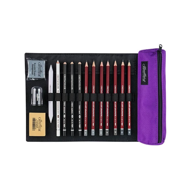 Cretacolor Pencil Wrap Set komplet za crtanje u platnenom rolo držaču – Beginner, 16-dijelni