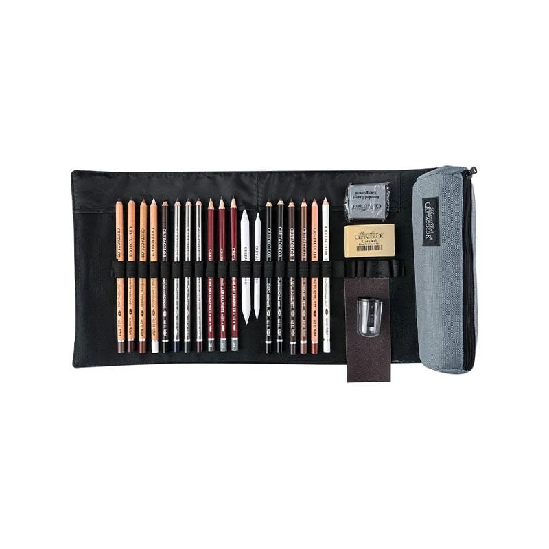 Cretacolor Pencil Wrap Set komplet za crtanje u platnenoj rolo torbici – Professional, 24 kom