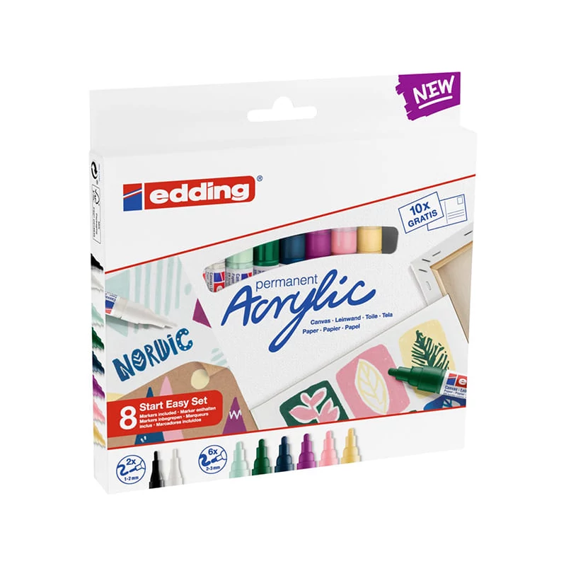 edding set akrilnih markera (flomastera) - 8 kom, nordijski početni set
