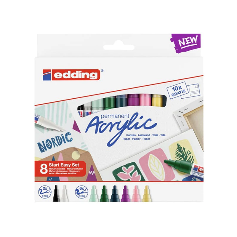 edding set akrilnih markera (flomastera) - 8 kom, nordijski početni set