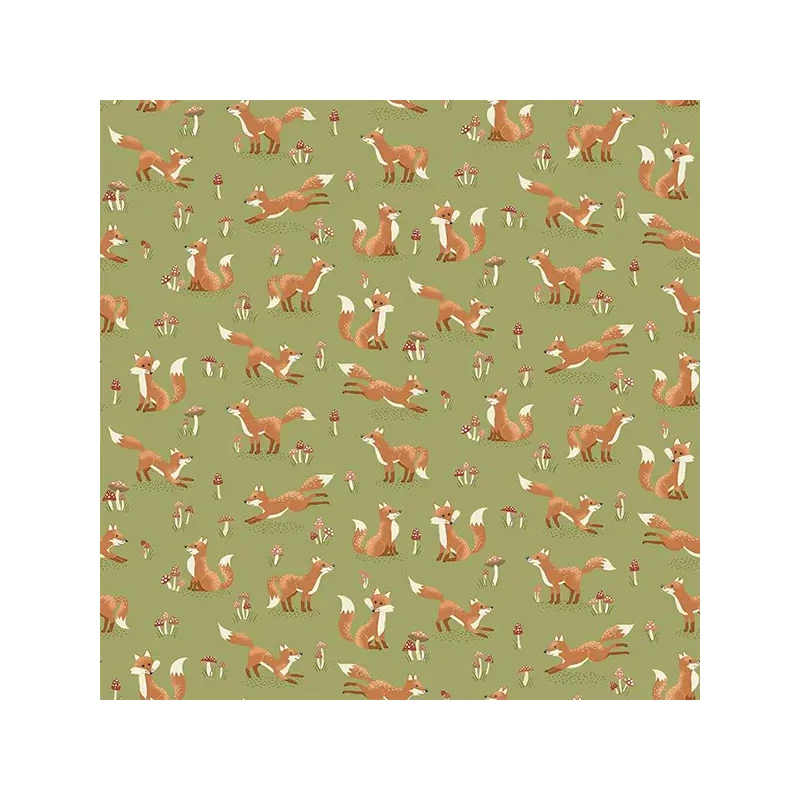Patchwork tkanina - Makower - Hello Autumn Fox Green 098/G