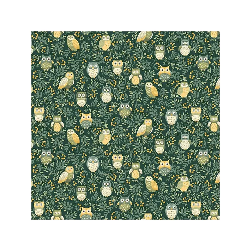 Patchwork tkanina - Makower - Hello Autumn Owls Green 099/G