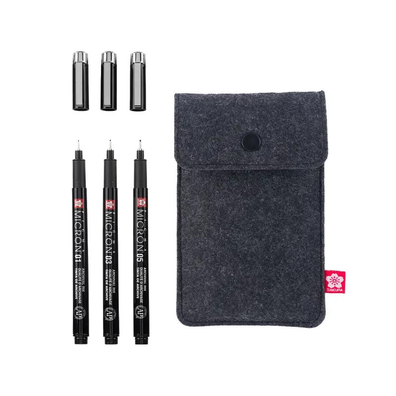 Sakura Pigma Micron set tehničkih olovaka za crtanje - 3 komada + držač za olovke, Black Edition
