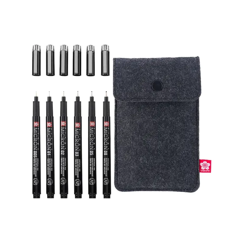 Sakura Pigma Micron set tehničkih olovaka za crtanje - 6 komada + držač za olovke, Black Edition