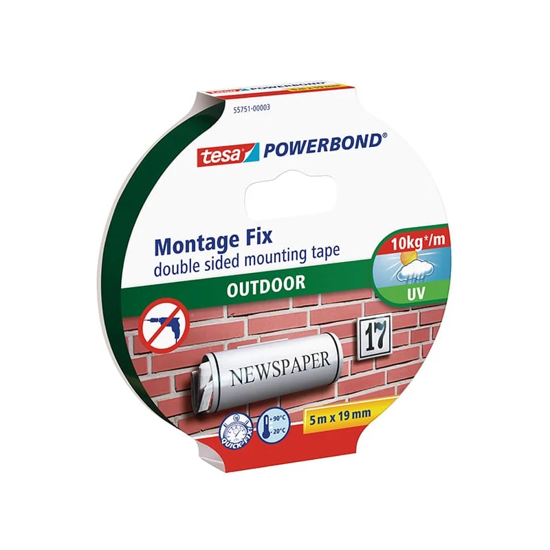 Tesa 55751 Powerbond obostrano ljepljiva montažna traka, za vanjsku upotrebu, crna, 19 mm x 5 m